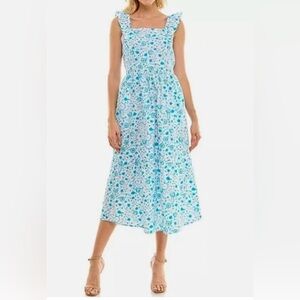 NWOT Draper James Women's Flutter Strap Smocked Midi Dress Blue Paisley